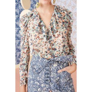 Ulla Johnson Floral Blouse in Blue and Pink